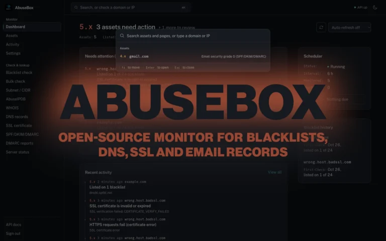 AbuseBox: Open-source monitor for blacklists, DNS, SSL and email records